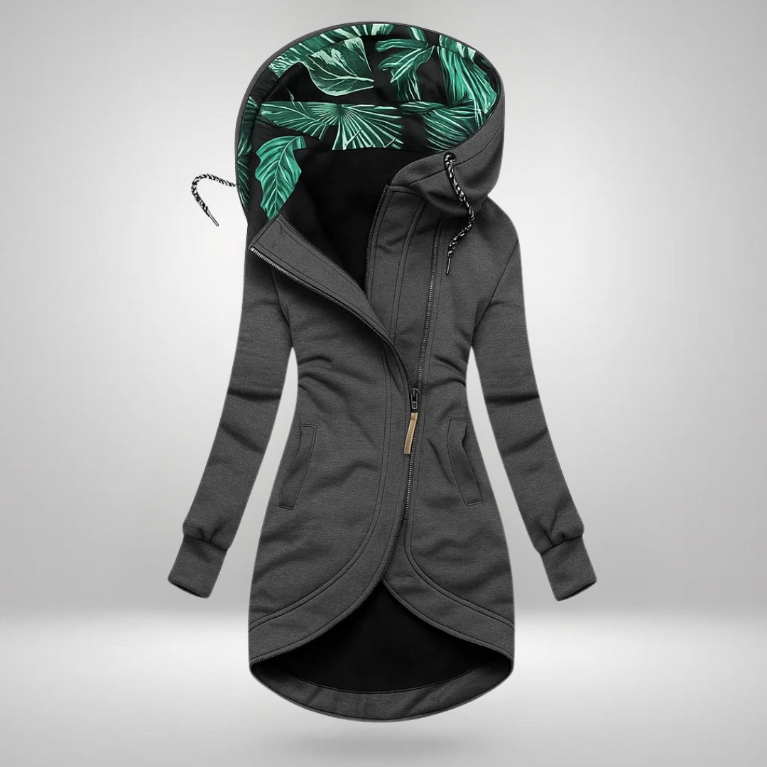 Damen Lange Kapuzen-Stepp-Winterjacke