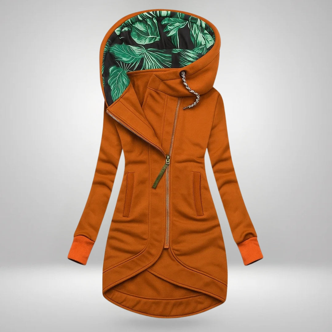 Damen Lange Kapuzen-Stepp-Winterjacke