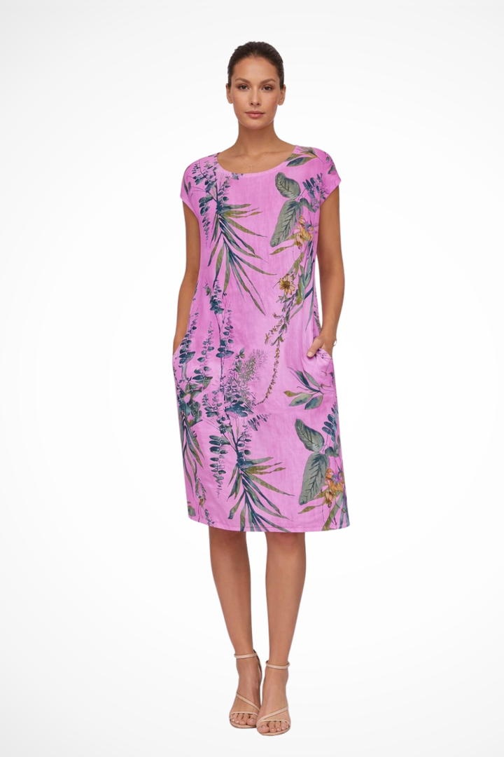 Botanisches Sommerkleid für Damen im lässigen Schnitt mit Seitentaschen
