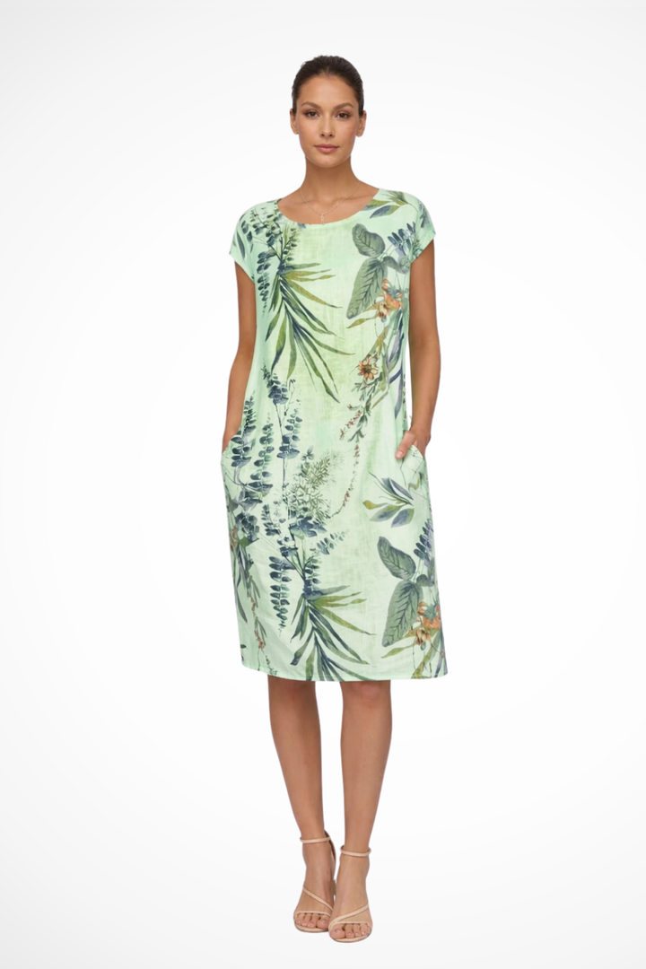 Botanisches Sommerkleid für Damen im lässigen Schnitt mit Seitentaschen