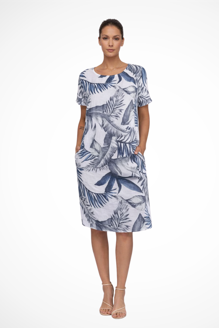 Botanisches Sommerkleid für Damen im lässigen Schnitt mit Seitentaschen