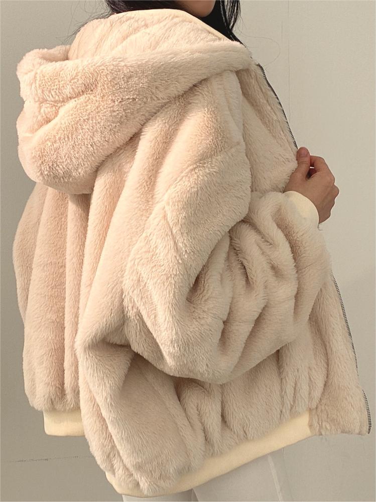 Wendbare Oversize Fleece Jacke mit Kapuze