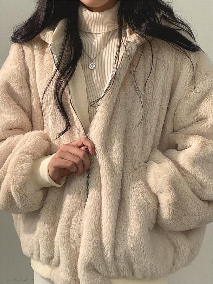 Wendbare Oversize Fleece Jacke mit Kapuze