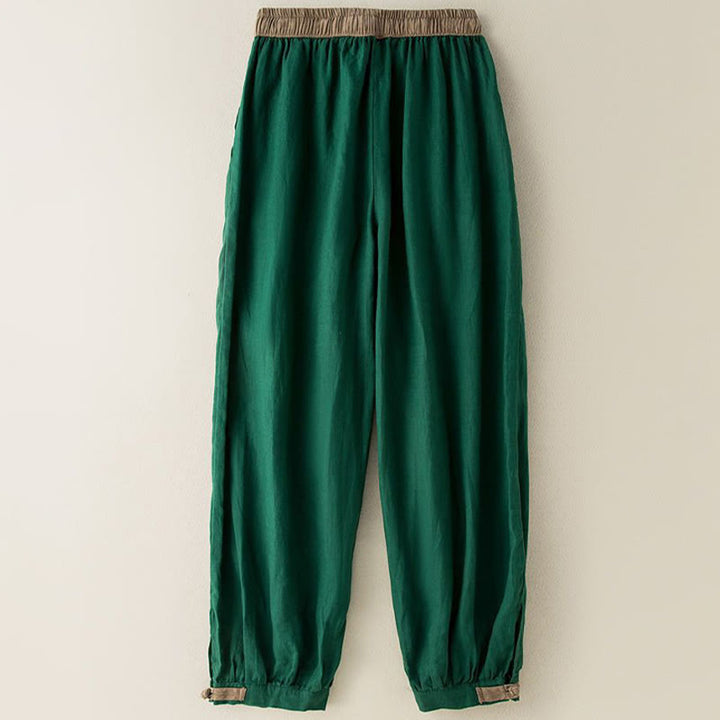 Einfarbige Sarouelhose für Damen mit Kordelzug und Taschen, lässig und bequem