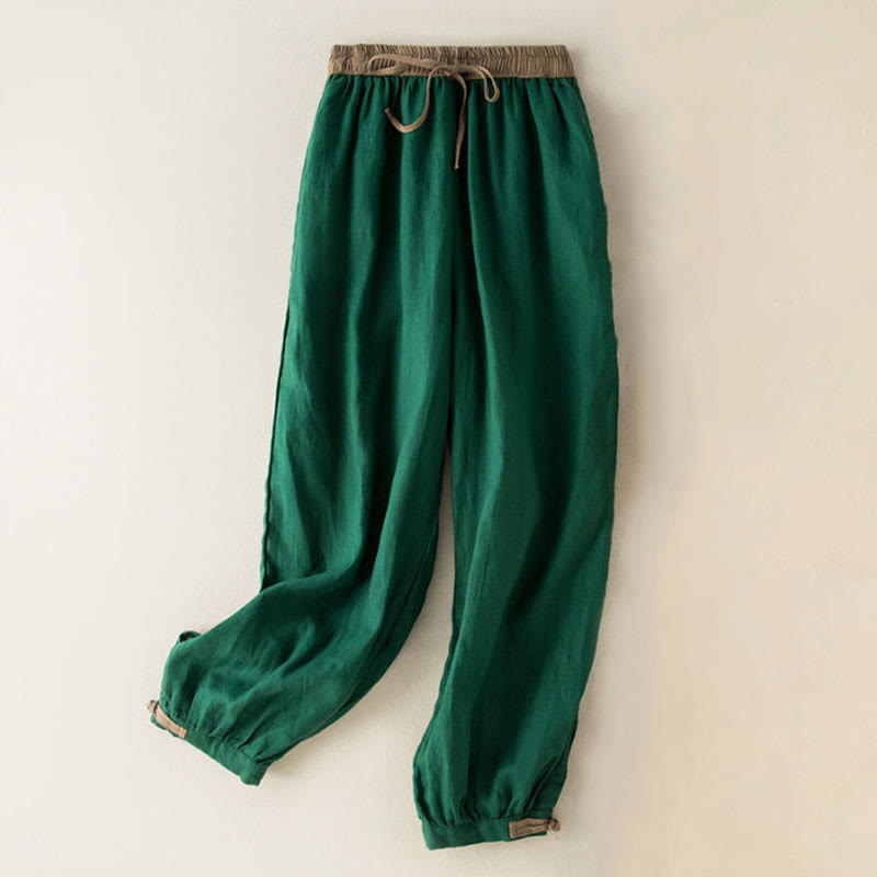 Einfarbige Sarouelhose für Damen mit Kordelzug und Taschen, lässig und bequem