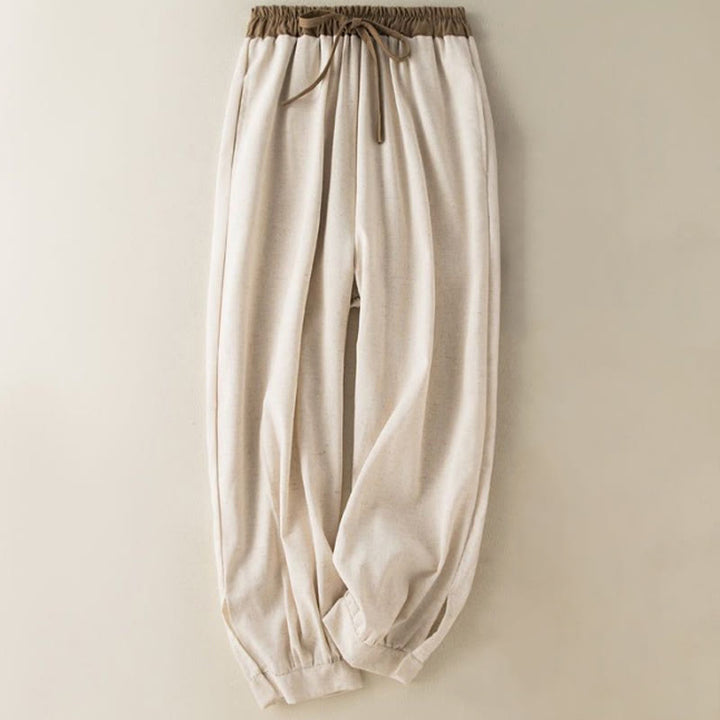 Einfarbige Sarouelhose für Damen mit Kordelzug und Taschen, lässig und bequem