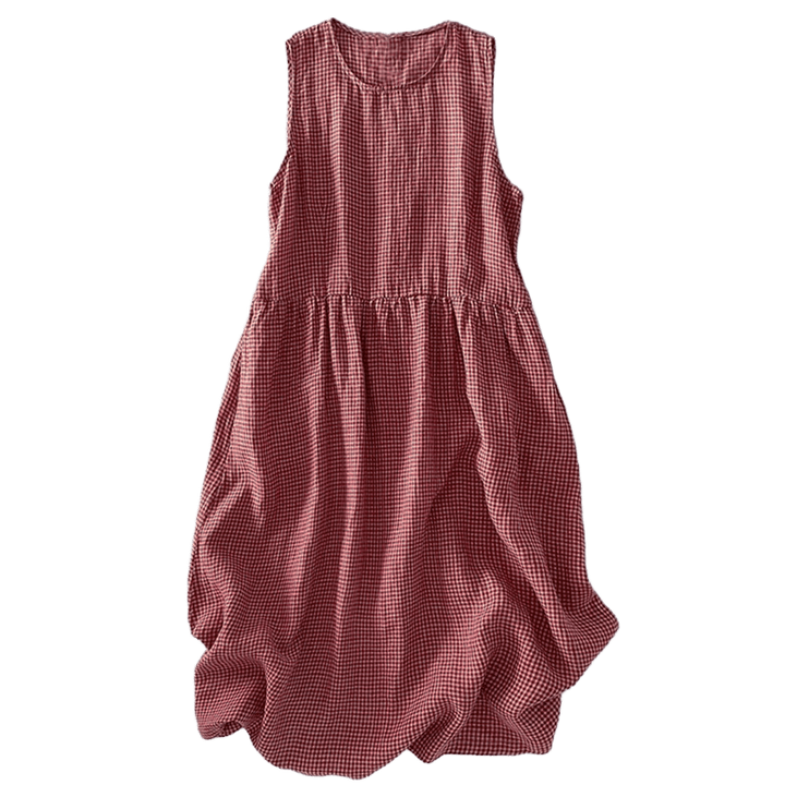 Damen Ärmelloses Midi Kleid Regular Fit Casual mit Karomuster und Taschen