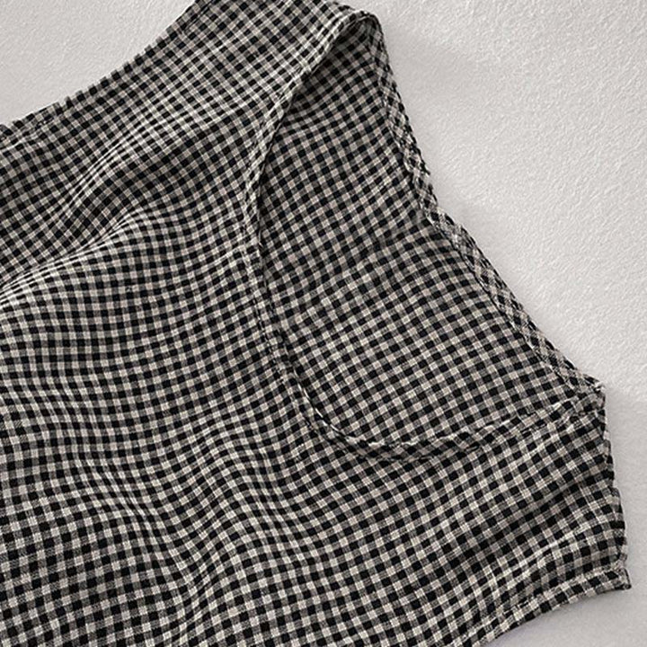 Damen Ärmelloses Midi Kleid Regular Fit Casual mit Karomuster und Taschen