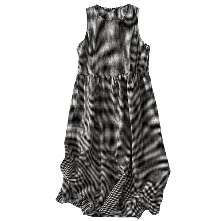 Damen Ärmelloses Midi Kleid Regular Fit Casual mit Karomuster und Taschen