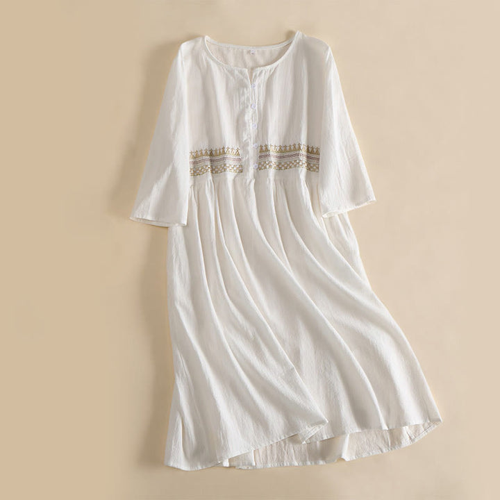 Damen Midi Kleid Regular Fit Casual mit Stickerei und Taschen