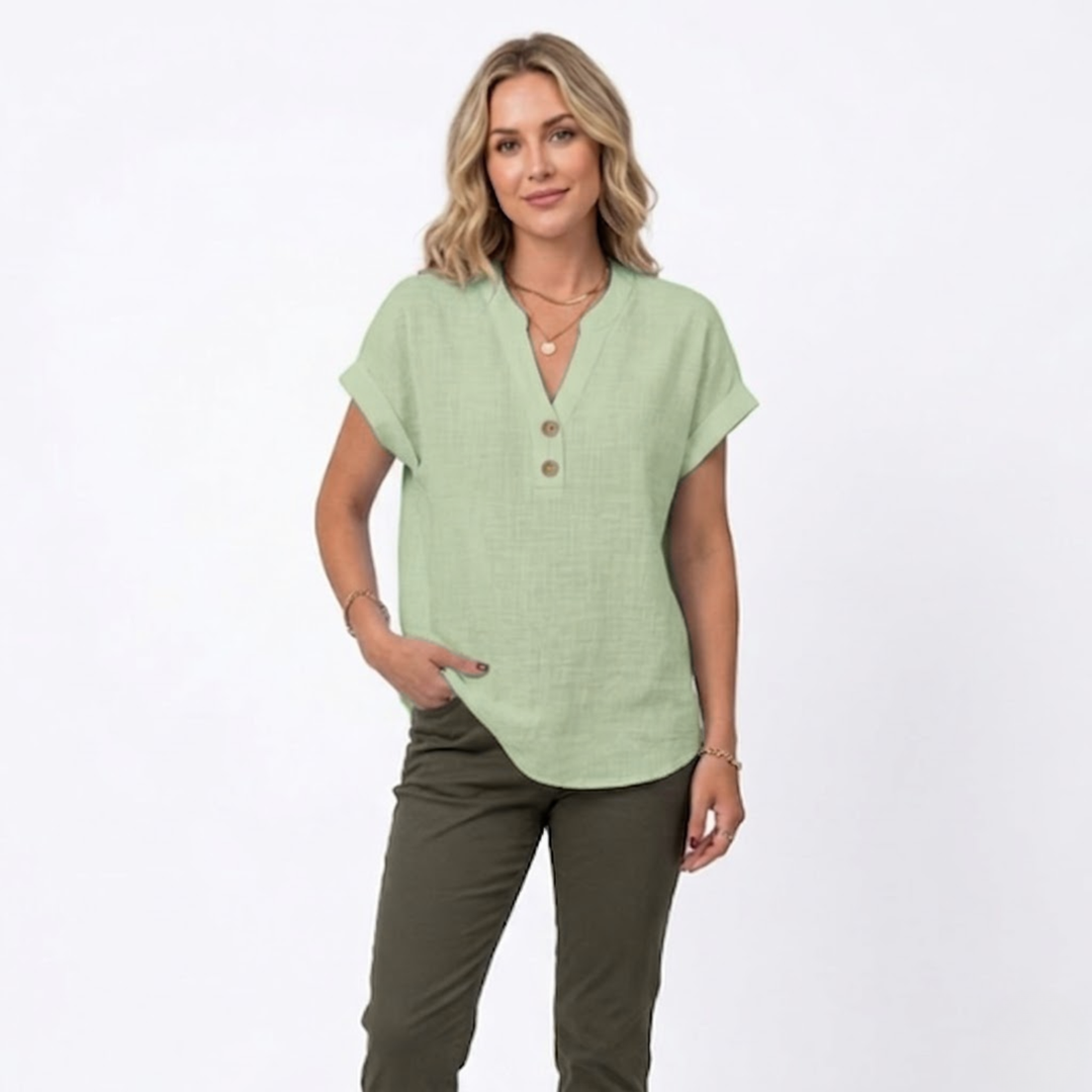Bluse Damen Locker V-Ausschnitt Kurzarm Casual