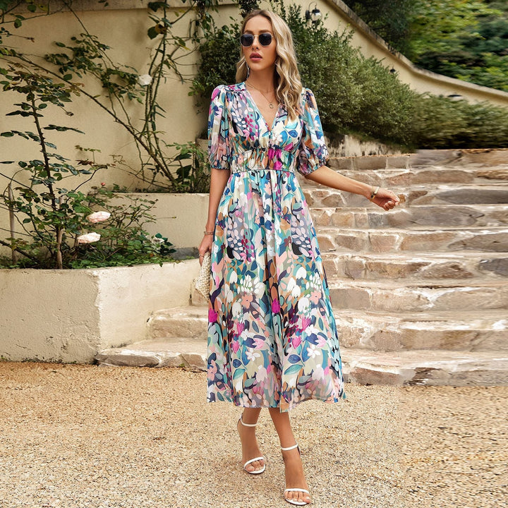 Midikleid Damen Regular Fit Elegant Blumenmuster