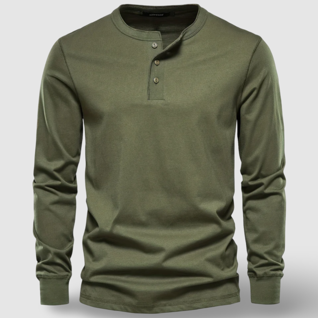 Elegante Baumwoll-Langarm-Henley