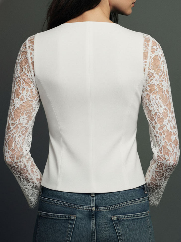 Noémie | Hoher Schwarzer Blazer mit Semi-Transparenten Ärmeln