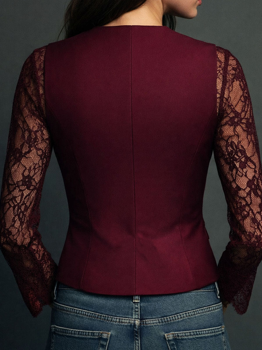 Noémie | Hoher Schwarzer Blazer mit Semi-Transparenten Ärmeln