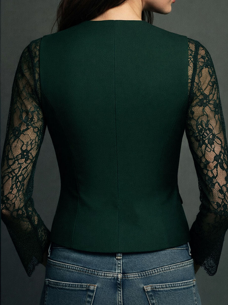 Noémie | Hoher Schwarzer Blazer mit Semi-Transparenten Ärmeln
