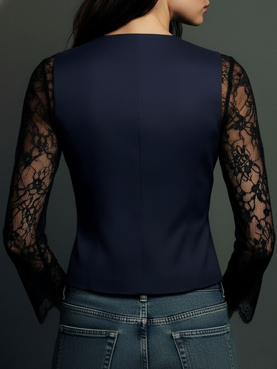 Noémie | Hoher Schwarzer Blazer mit Semi-Transparenten Ärmeln