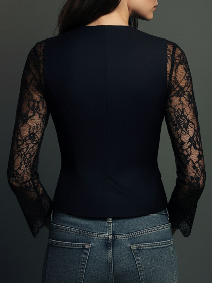 Noémie | Hoher Schwarzer Blazer mit Semi-Transparenten Ärmeln