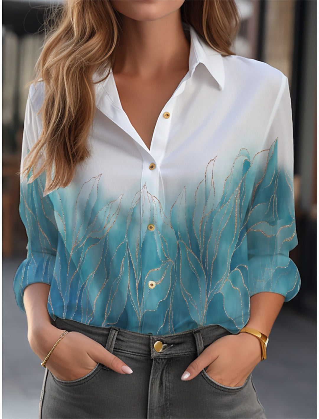 Langarmbluse für Damen mit floralem Muster und V-Ausschnitt, elegant und casual