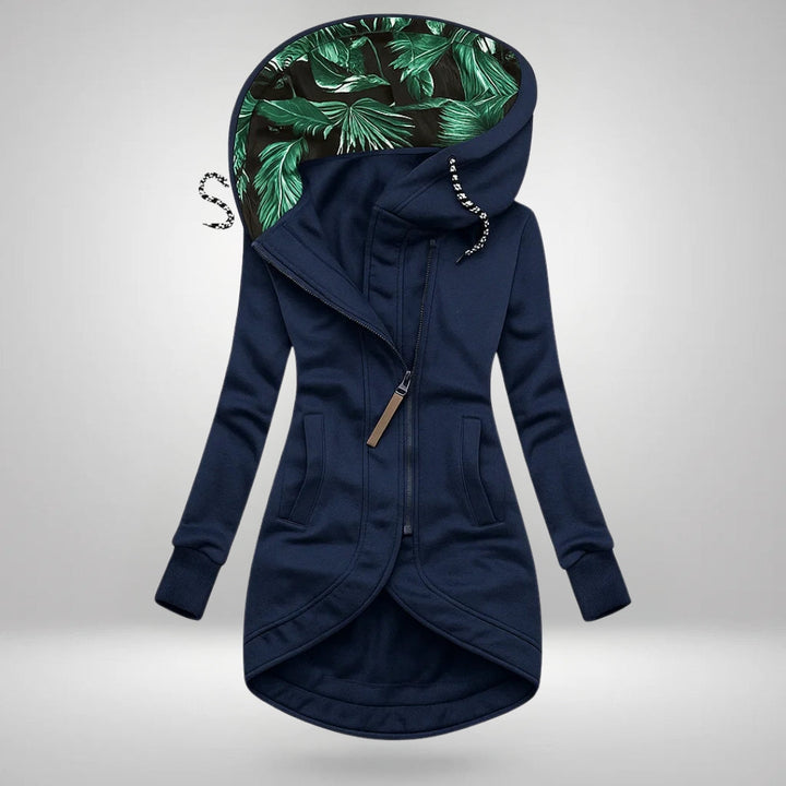 Damen Lange Kapuzen-Stepp-Winterjacke