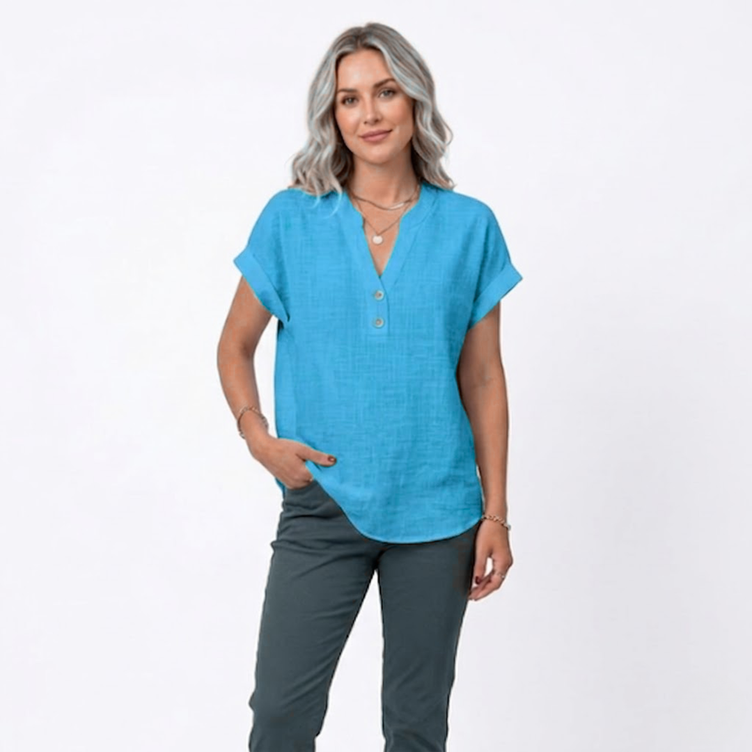 Bluse Damen Locker V-Ausschnitt Kurzarm Casual