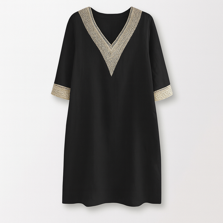 Sommerkleid Damen Relaxed Fit Freizeit V-Ausschnitt Spitze