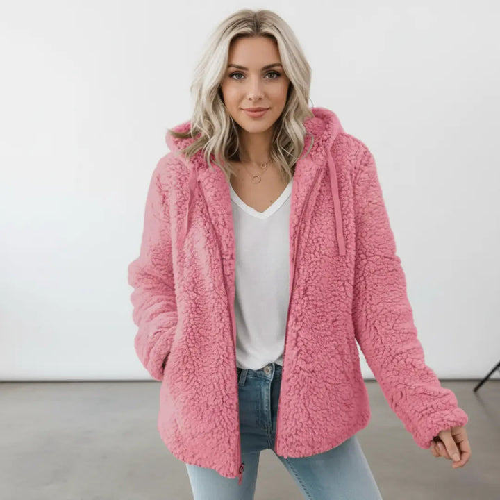 Mila I Damen Teddy Jacke mit Kapuze