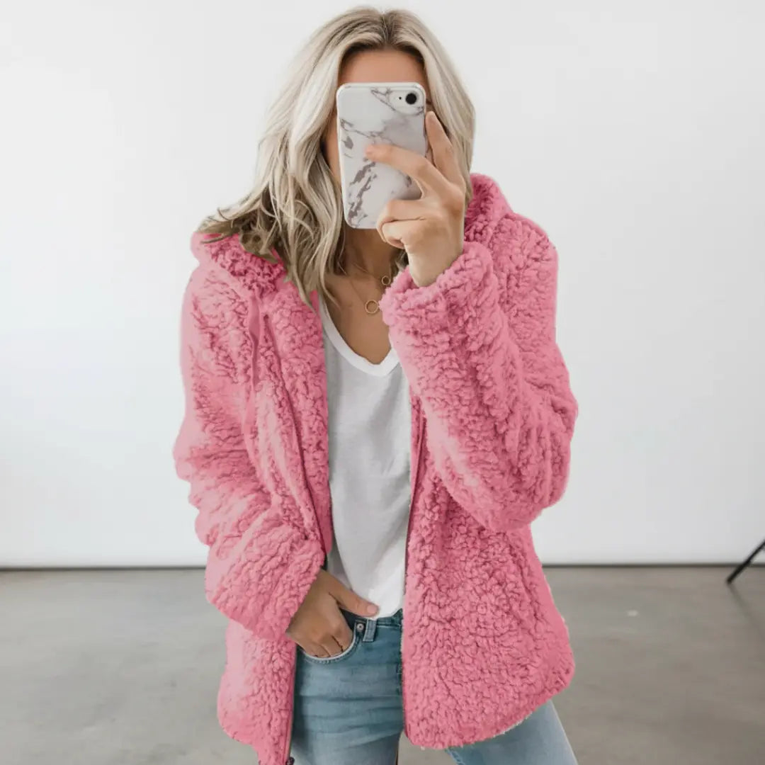 Mila I Damen Teddy Jacke mit Kapuze