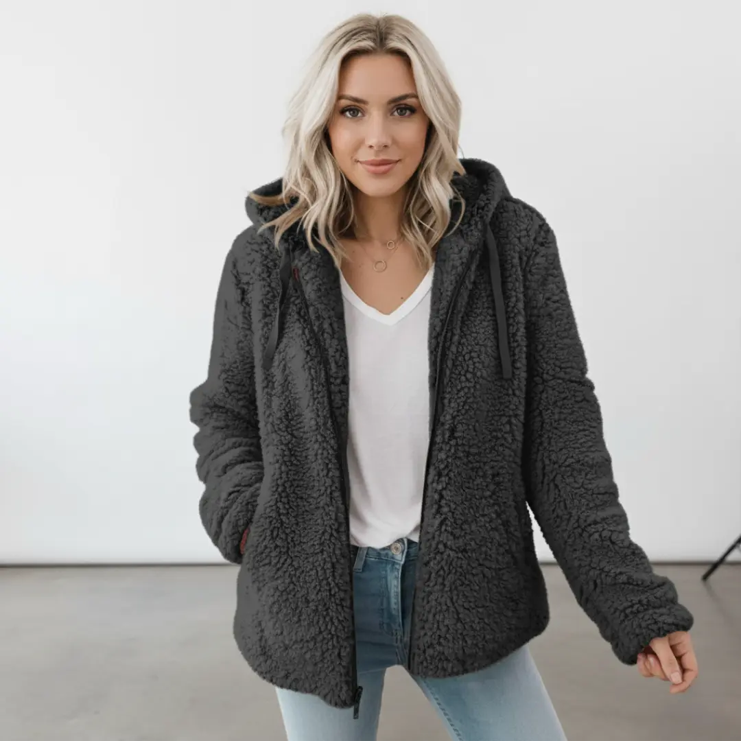 Mila I Damen Teddy Jacke mit Kapuze
