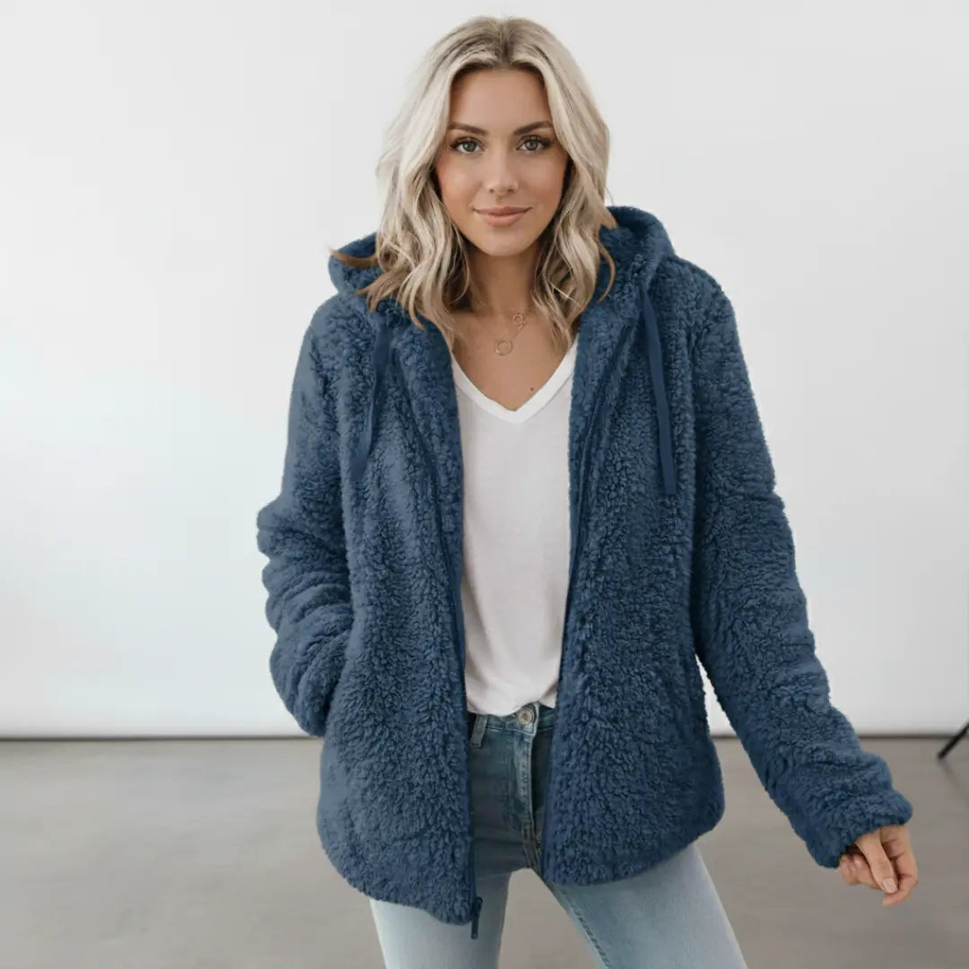 Mila I Damen Teddy Jacke mit Kapuze