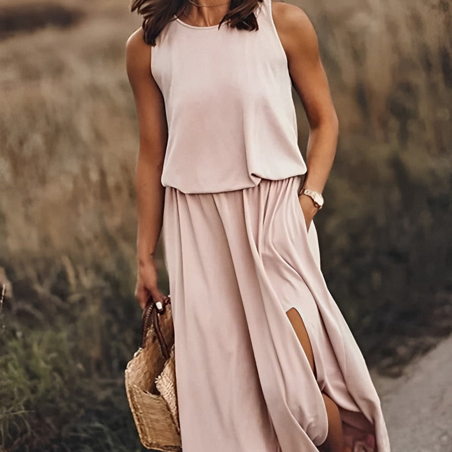 Elegante Kleider Damen | Ärmelloses Maxikleid mit Fließendem Schnitt | Stilvolles Retro-Muster für Sommerliche Anlässe