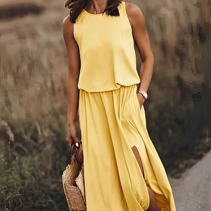 Elegante Kleider Damen | Ärmelloses Maxikleid mit Fließendem Schnitt | Stilvolles Retro-Muster für Sommerliche Anlässe