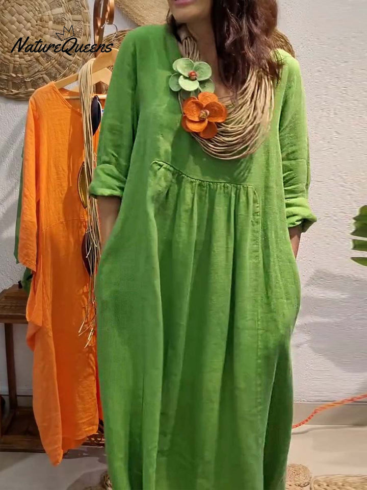 Sommerkleid Damen | Langes Kleid mit V-Ausschnitt