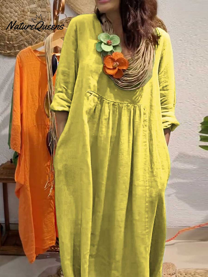 Sommerkleid Damen | Langes Kleid mit V-Ausschnitt