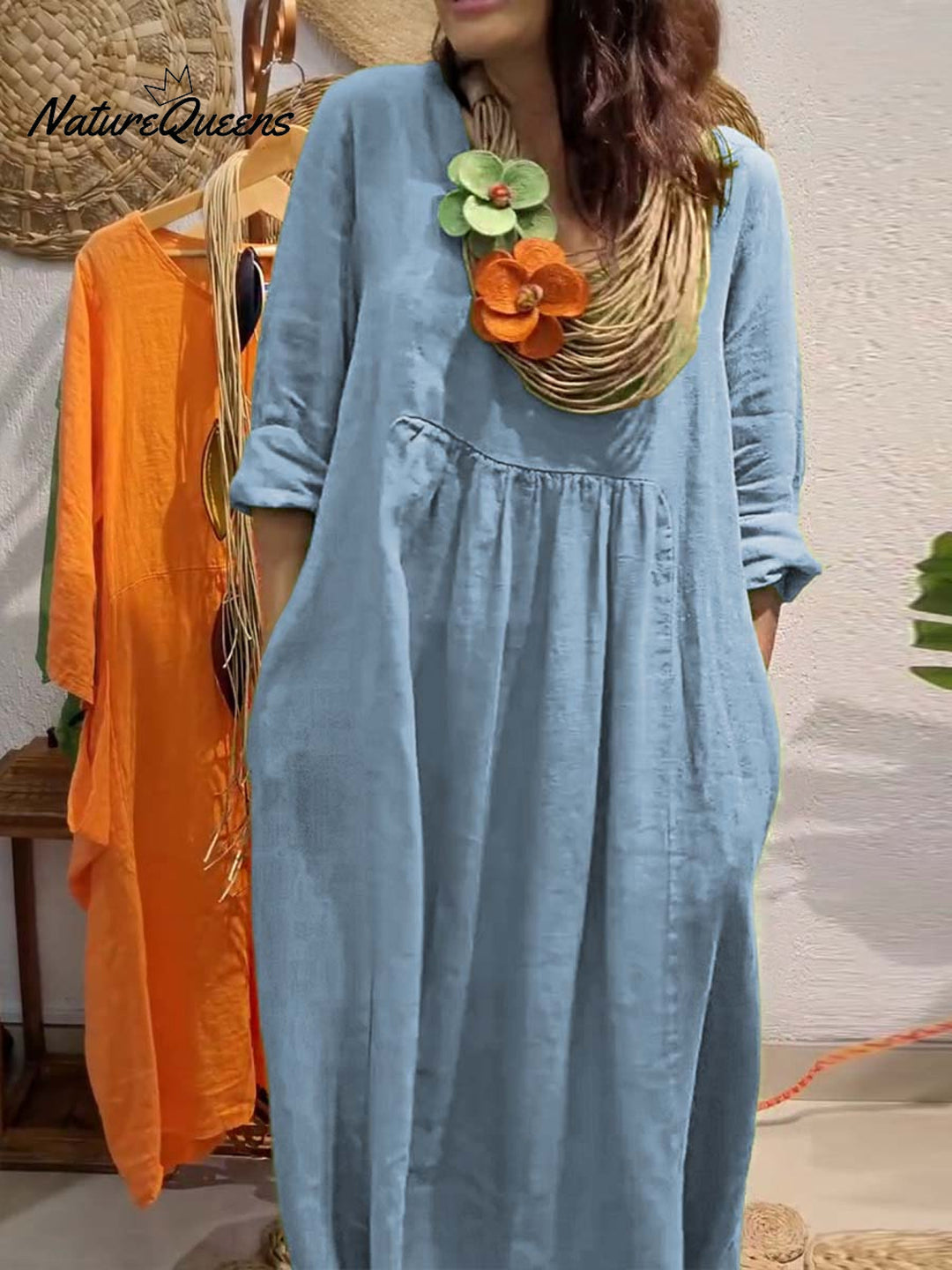 Sommerkleid Damen | Langes Kleid mit V-Ausschnitt