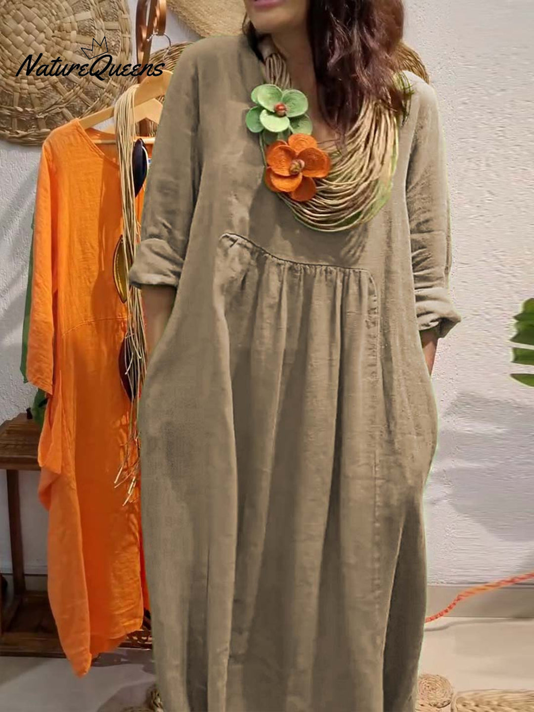Sommerkleid Damen | Langes Kleid mit V-Ausschnitt