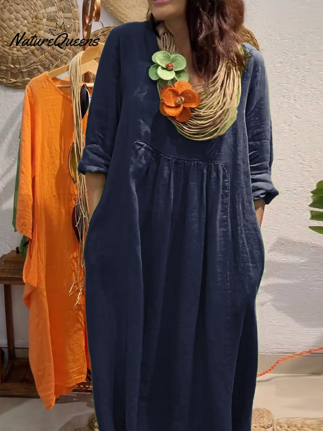 Sommerkleid Damen | Langes Kleid mit V-Ausschnitt