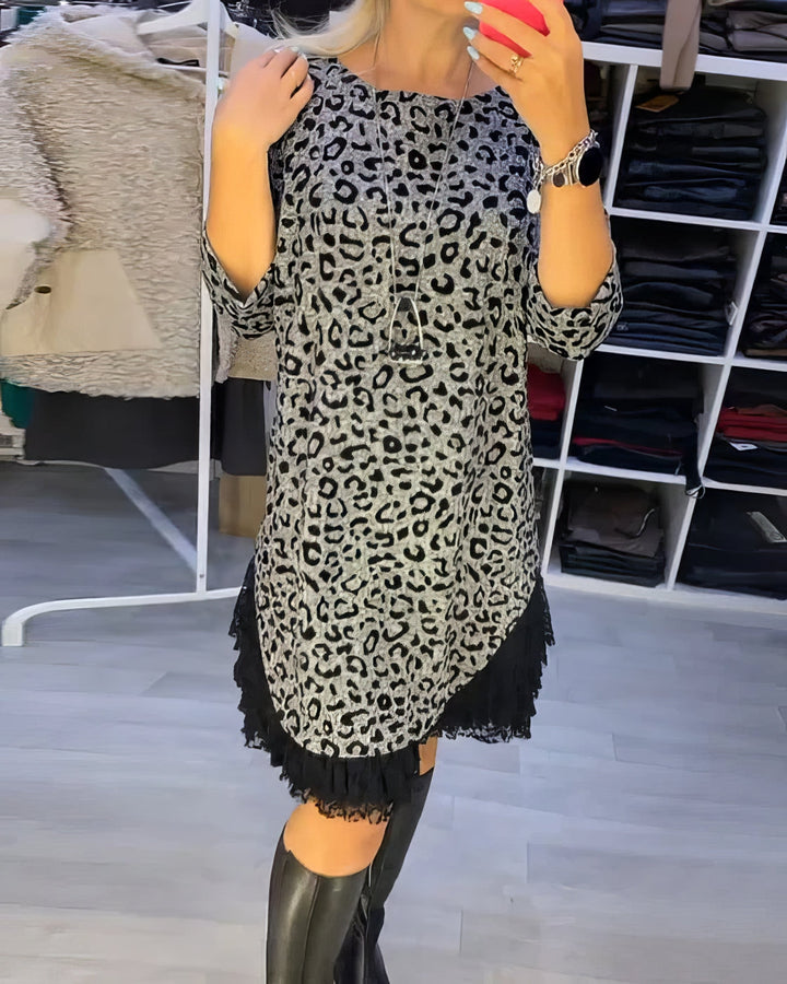 Elegante Damen Kleider | Figurbetontes Leopardenmuster Kleid mit Klassischem Rundhalsausschnitt | Stilvoller Look für Alltag und besondere Anlässe