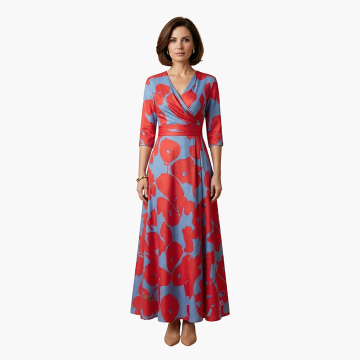 Damen Blumenkleid Elegant V-Ausschnitt Lang Freizeit