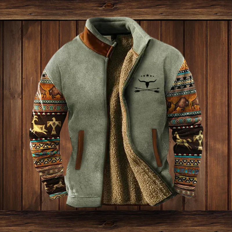 Herren Warmes Teddy-Weste mit Reißverschluss und Vintage-Design