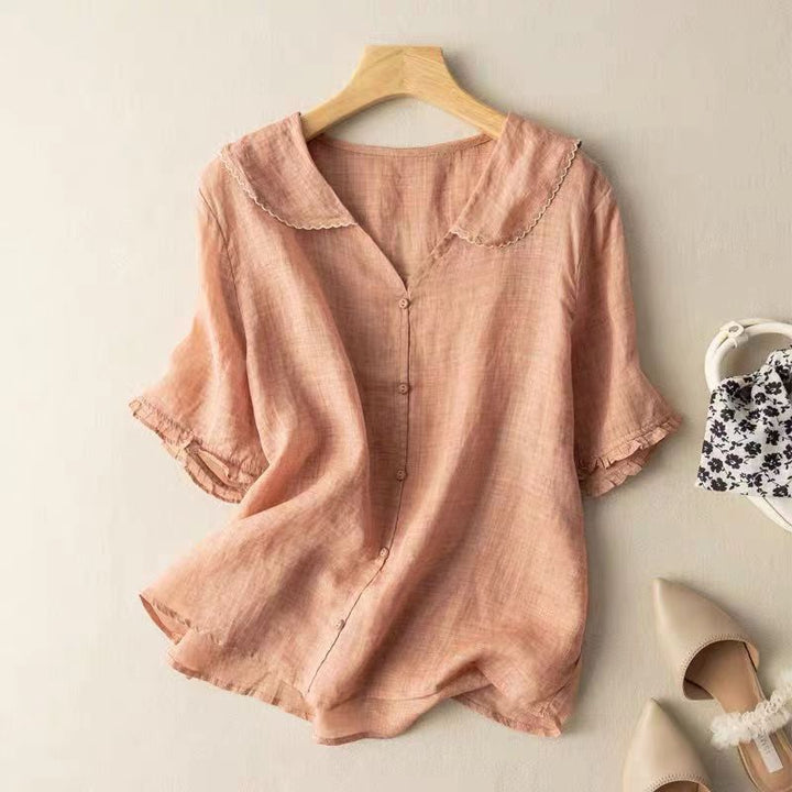 Vintage-Bluse für Damen mit zartem Kragen und luftiger Passform