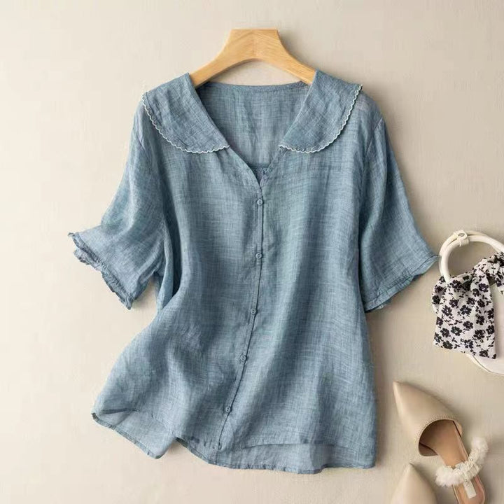 Vintage-Bluse für Damen mit zartem Kragen und luftiger Passform