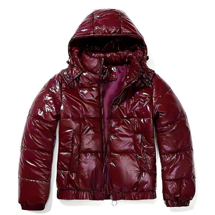 Moderne Jacke Damen | Bordeaux Pufferjacke mit Kapuze für Stil und Komfort