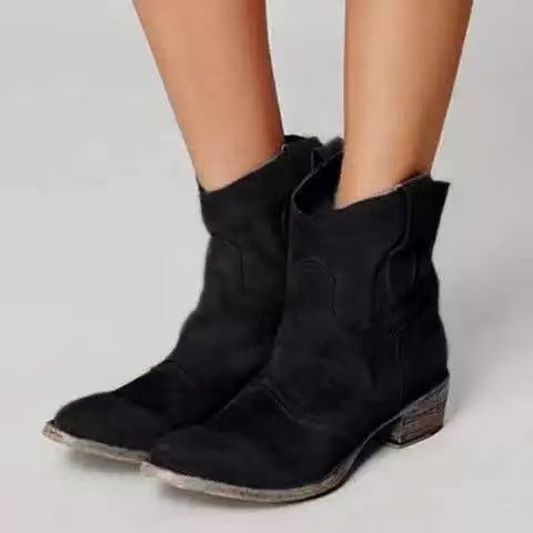 Damen Stiefeletten in Wildlederoptik mit Blockabsatz