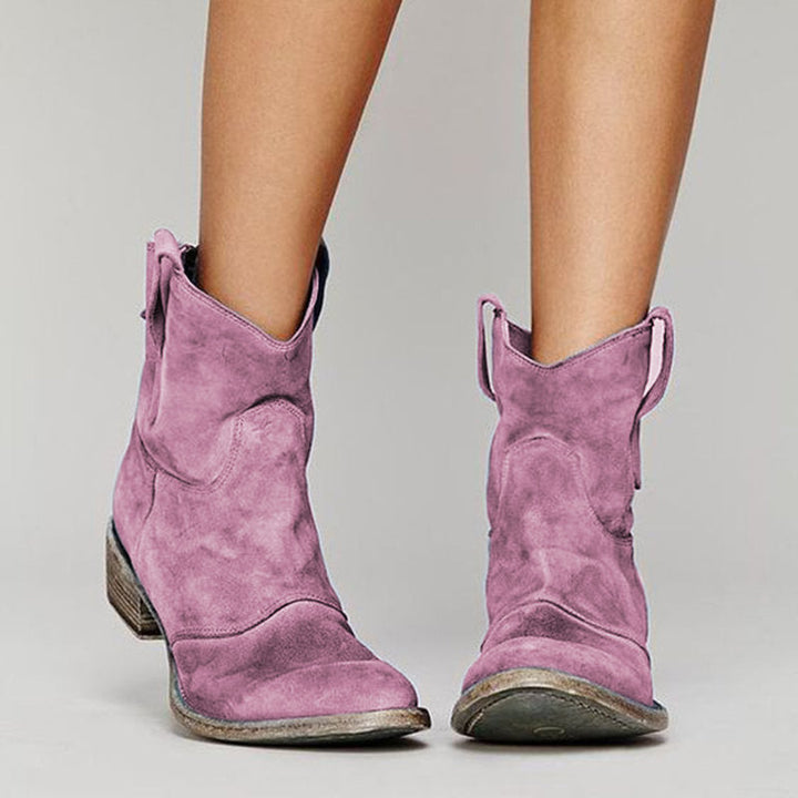 Damen Stiefeletten in Wildlederoptik mit Blockabsatz