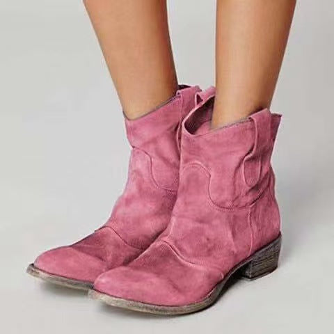 Damen Stiefeletten in Wildlederoptik mit Blockabsatz