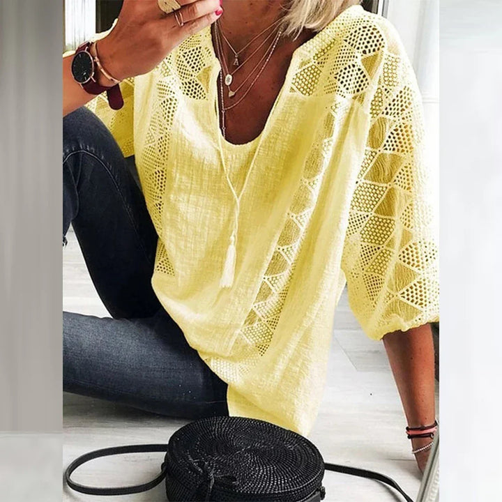 Damen Sommerbluse Relaxed Fit Sommer Freizeit mit Spitze