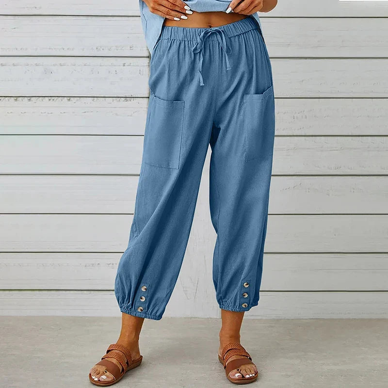 Damenhose Relaxed Fit Casual mit Taillenknoten und maritimem Stil