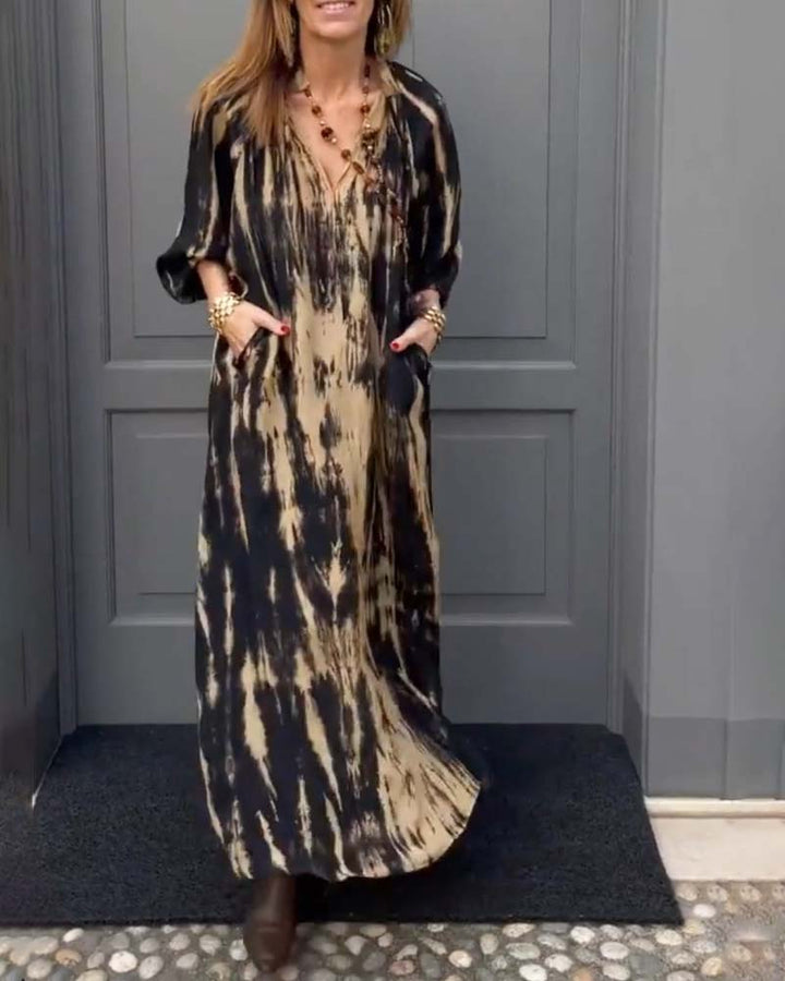 Vintage Maxikleid Damen mit Taschen Lockeres Sommerkleid für Freizeit und Urlaub