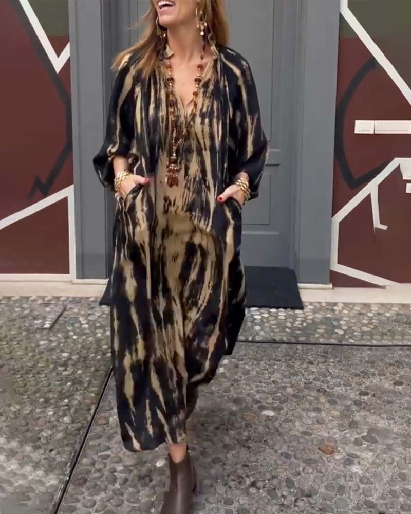 Vintage Maxikleid Damen mit Taschen Lockeres Sommerkleid für Freizeit und Urlaub
